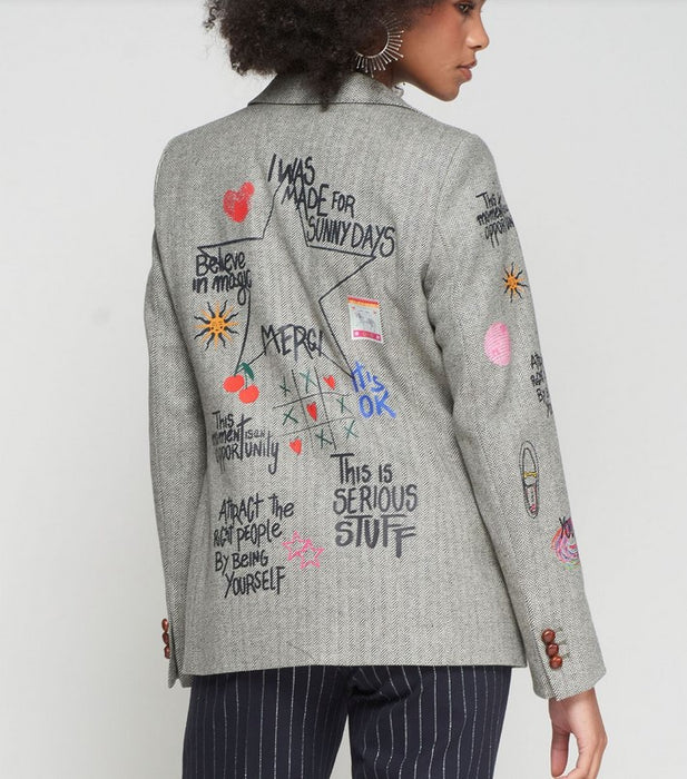 Vilagallo Helen Graffiti Jacket - Grey Herringbone