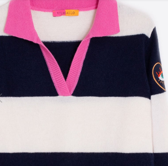 Vilagallo Embroidered Polo - Ecru/Navy