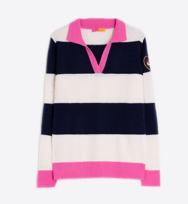Vilagallo Embroidered Polo - Ecru/Navy