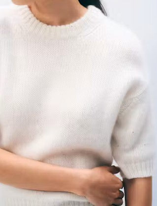 White and Warren Cashmere Shine Tee - Soft White
