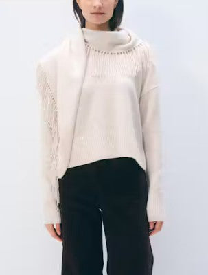 White and Warren Cashmere Blend Scarf Sweater - Ivory