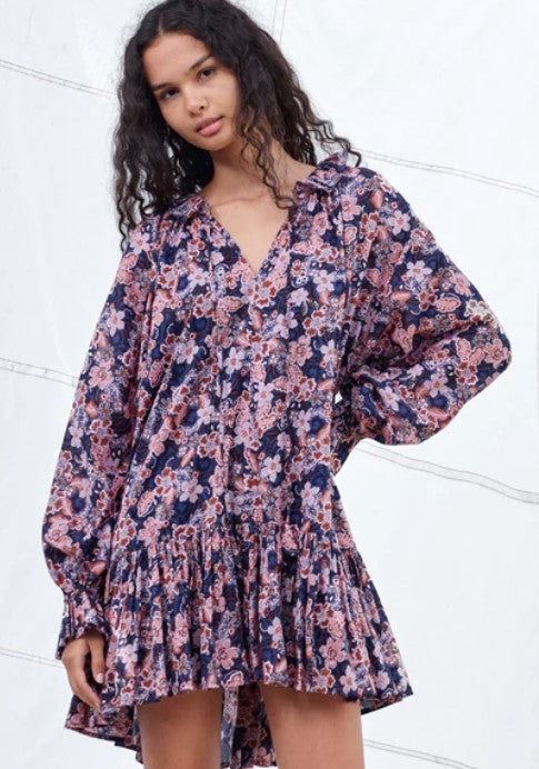 Sundry Boho Mini Dress - Navy Floral