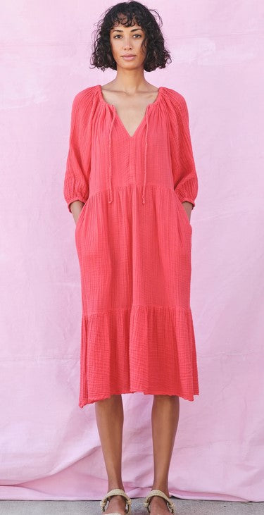 sundry pink dress Sundry Womens Cotton Sleeveless Ruched Tank Knee Length Dress Pink Size 2